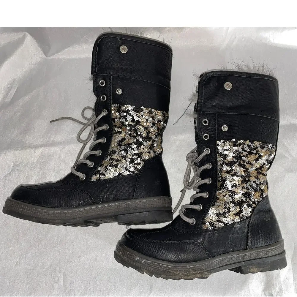 Justice Winter Boots w/ Sequins & Faux Fur - Girl's Size 3M - Fabulous!‎
